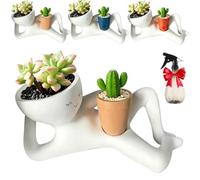 Lazy Guy Planter Resin Figurine Flowerpot - Funny Lying-Down Succulent Pot with Drainage Holes, Unique Desk Decor for Cactus, Small Plants, Home Office Gift，yellow