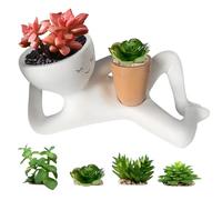Lazy Guy Planter ResinLazy Little Character Flowerpot Resin Lazy with Drainage Hole Unique Lying Down Figure Succulent Pots for Succulents Cactus Home Garden Decor Gift