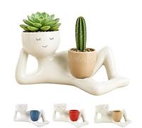 Lazy Guy Planter, Sleepy Sprout Planter, Lazy Little Figure Flower Pot Resin with Drainage Hole for Succulents Cactus Home Garden Decor Gift，Yellow