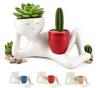 Lazy Guy Planter, Sleepy Sprout Planter, Lazy Little Figure Flower Pot Resin with Drainage Hole for Succulents Cactus Home Garden Decor Gift，Red