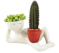 Lazy Guy Planter, Succulent Plant Pot, Funny Plant Pots, Lazy Little Character Flowerpot, Succulent Planters Lying Down Resin Ornaments, Resin Ornaments Home Decoration for Indoor Plants (Red)