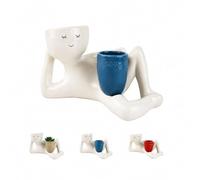 lazy guy planter, Unique Lying Down Figure Resin Pot, Lazy Little Character Flowerpot with Drainage Holes, Cute Smiling Face Succulent Pots Quirky Home Office (Blue)