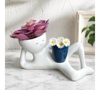 Lazy Guy Planter with 2 Planting Spaces and Drainage Hole，blue