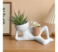 Lazy Guy Planter with 2 Planting Spaces and Drainage Hole，yellow