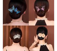 Lazy Hair Curler Bun Maker - Ins Style Elegant Lazy Hair Curler Pin for Women Girls, Magic Hair Bun Maker, Flower Butterfly Sparkling Crystal Hair Curler Band for DIY Hair Styling Accessories