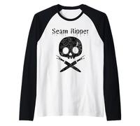 Lazy Halloween Costume Sewing Pirate Skull Seam Ripper Raglan Baseball Tee