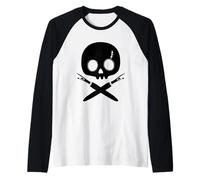 Lazy Halloween Costume Sewing Pirate Skull Seam Ripper Raglan Baseball Tee