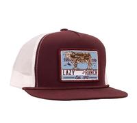 Lazy J Ranch Blue Bull Trap Patch Classic Five Panel Rope Trucker Hat - Adjustable Unisex Country Hats, Vintage Trucker Hat, Maroon & White Blue, L