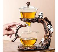 CUNHUY Lazy Kungfu Drip TeaPot, Heat Resistant Tea Set, Semi-Automatic Glass Teapot Suit for Magnetic Water Flow Wooden Glass Teapot Set