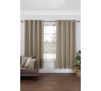 Lazy Linen Pure Washed Linen Lined Eyelet Curtains in Beige | Size: 167 cm width x 183 cm drop Lazy Linen Beige 167 cm width x 183 cm drop