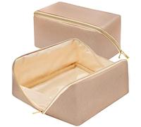 Lazy Makeup Bag Opens Flat for Easy Access,Large Capacity Cosmetic Bag Pouch Makeup Pouch Storage Organiser for Women Girls,Waterproof Travel Toiletry Bag,Birthday Gifts for Friend (Champagne Gold)