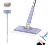 Lazy Mop Clip On,Clever Snap-Grip Mini Mop,Zero Touch Automatic Cloth Changing Mops,Portable Disposable Dust Mops with 4 Reusable Cloths,360° Reusable Clip Mopping,For Bathroom,Kitchen,House (P, 36in)