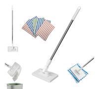 Lazy Mop Clip On, Disposable Dust Mop with 4 Reusable Cloths, Hands-Free Mop with Auto Cloth Lock, 360° Rotating Head, Compatible with Towels & Wipes for Floor, Wall & Kitchen (C)