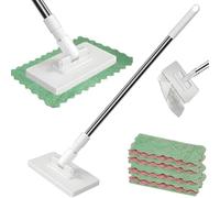 Lazy Mop Clip On Disposable Dust Mop with 4 Reusable Cloths, Snap Grip Mini Mop, Automatic Cloth Changing, 360° Rotating Head, for Floor, Wall, Bathroom, Kitchen