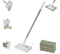 Lazy Mop Clip On, Disposabled Dust Mop With 4 Reusable Cloths, No Wash Automatic Cloth Changing Mini Mops, Retractable Hands-free Flat Mops, For Floor, Wall, Window, Bathroom, Kitchen