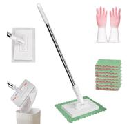 Lazy Mop Clip On Dust Mop Magic Mini Mop Disposables DustMop with 20 Reusable Cloths and 1 Pair Glove Small Mopwith Automatic Cloth Changing & 360° Rotating Head for Floor Wall Bathroom Kitchen
