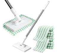 Lazy Mop Clip On, Mini Mop with Pressure Clamping System, Floor M-op, Sweeper M-op with 10 Reusable Cloths, No Hand Washing Needed for Easy Cleaning, for Kitchens, Walls and Windows