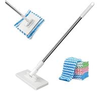 Lazy Mop for Wet and Dry, Clip Grip Mini Mop with 360° Swivel Head, Cloth Changing Mini Mops, Zero Touch Click on & Remove Cloth Instantly for Kitchens, Bathrooms & Apartments (1Mop+4 Cloths)