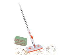 Lazy Mop | No-Touch Flat Cleaner,Retractable Handle Dust Mop with Reusable Cloths - for Floor Sweeping Cleaning for Home Kitchen Living Room Office Corner