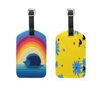 Lazy Ocean Hedgehog Rainbow Lazy Paradise Apes Yellow and Blue 2 Pcs Luggage Tags durables tag for Luggage for Cruise Ship