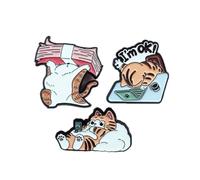Lazy Office Cat Enamel Lapel Pins, 3 Styles Funny Cartoon Sloth Kitty Brooches, Mini Metal Decorative Pins for Jacket Backpack Hat Suit Clothing Accessory