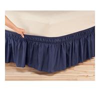 lazy penguin Ruffled Bed Skirt Elastic Bed Wrap Around Style Ruffle 15 inch Drop (Queen/King, Navy Blue)