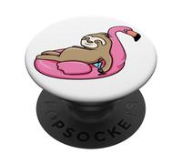 Lazy Sloth Graphic with Flamingo Pool Float PopSockets Adhesive PopGrip