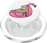 Lazy Sloth Graphic with Flamingo Pool Float PopSockets PopGrip for MagSafe