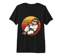Lazy Sloth Karate Retro Sunset Martial Arts Design Premium T-Shirt