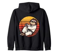 Lazy Sloth Karate Retro Sunset Martial Arts Design Zip Hoodie
