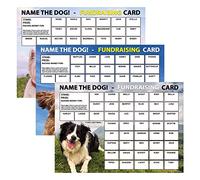 Lazy Snail “Name the Dog” Fundraising Cards - 24 A4 Sheets (45 Squares Each) - Fun Charity Game Cards with Golden Winner Envelopes - Variety Dog Pack - Full Colour Fund Raising Set