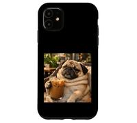 Lazy Sunday Coffee Pug Funny Relaxing Meme Case for iPhone 11