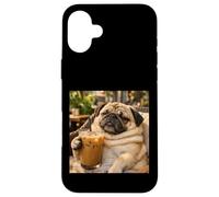 Lazy Sunday Coffee Pug Funny Relaxing Meme Case for iPhone 16 Plus