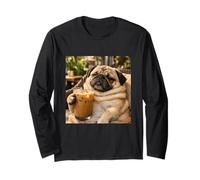 Lazy Sunday Coffee Pug Funny Relaxing Meme Long Sleeve T-Shirt