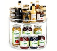 Lazy Susan Adjustable Turntable Organizer - 2 Tier Rotating Spice Rack 9.25 Inch Kitchen Countertop Cabinet Pantry, Gray Clear