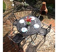 Lazy Susan Alice Round 4 Seater Cast Aluminium Garden Furniture Set, Maintenance Free, Weatherproof, Antique Bronze Finish, Matching April Chairs, Sandstone Cushions