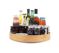 Lazy Susan Organizer 14 inch, Bamboo Lazy Susan for Table, Kitchen Turntable Organizer with Double Handles, Round Wood Rotating Turntable Spice Organizer for Countertop Cabinet or Pantry