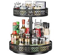 Lazy Susan Organizer 2 Tier - Turntable Spice Rack 12 inch Adjustable Metal Rotating Lazy Susan for Cabinet Pantry Kitchen Countertop Dining Table Cupboard Bathroom Vanity Storage Black