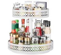 Lazy Susan Organizer 2 Tier - Turntable Spice Rack 12 inch Adjustable Metal Rotating Lazy Susan for Cabinet Pantry Kitchen Countertop Dining Table Cupboard Bathroom Vanity Storage White