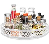 Lazy Susan Spice Rack, 360° Rotating Metal Tray Organizer 28cm white