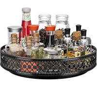 Lazy Susan Spice Rack, 360° Rotating Metal Tray Organizer 32cm black