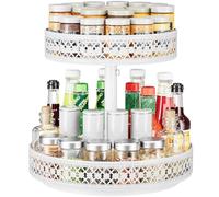 Lazy Susan Spice Rack Organizer, 2 Tier 360° Rotating Metal Tray White