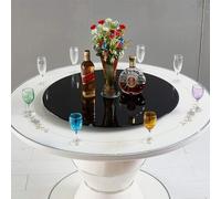 Lazy Susan Tempered Glass Turntable Round Serving Tray Black Rotating Plate for Dining Table Heavy Duty Replacement Rotating Tray Silent with Tempered Beveled Edge (Size : 60cm/24)