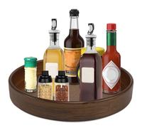 Lazy Susan Turntable Cupboard Organizer, 30cm Round Wood Multi-functional Rotating Spice Rack for Kitchen Storage and Organization, Revolving Condiment Holder, Non-Slip Fridge Storage Racks