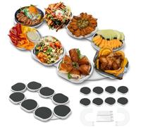 Lazy Susan Turntable for Dining Table 8 Dishes, Kitchen Dining Table Rotating Tray Expandable Track for Rectangular Oblong Tables, Easy Access Food