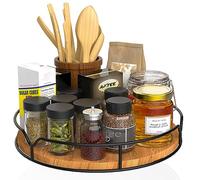 Lazy Susan Turntable Organizer for Cabinet Pantry Kitchen Countertop Refrigerator Cupboard, Pine Wood, 9", Carbonized Black
