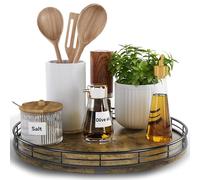 Lazy Susan Turntable Organizer for Table Top, 12’’ Round Wooden Lazy Susan for Cabinet Kitchen Countertop Pantry Dining Coffee Table for Condiments Spices, Rustic Bathroom Vanity Tray for Soap Candle