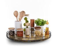 Lazy Susan Turntable Organizer for Table Top, 18’’ Round Wooden Lazy Susan for Cabinet Kitchen Countertop Pantry Dining Coffee Table for Condiments Spices, Rustic Bathroom Vanity Tray for Soap Candle