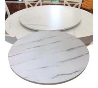 Lazy Susan Wooden Turntable 27" - Round Rotating Tray for Dining Table Smooth Serving Plate Kitchen & Home Decor White Marble Finish Perfect for Entertaining