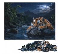 Lazy Tiger in The Night Wooden Jigsaw Puzzle 1000 Pieces | New Year gift for puzzle lovers with quiet evening activity on weekends.